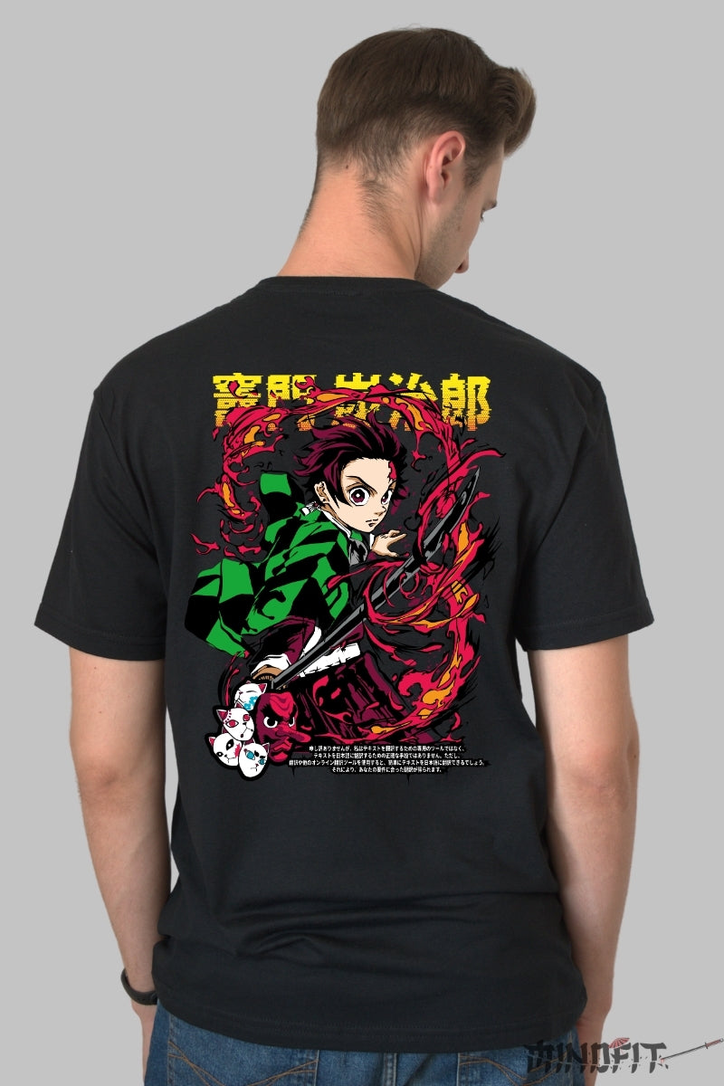 Tricou Anime Tanjiro - Lama Invaluita in Flacari Barbat Negru