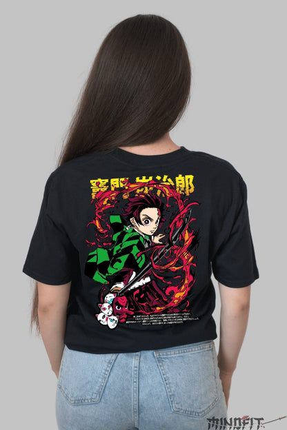 Tricou Anime Tanjiro - Lama Invaluita in Flacari Dama Negru