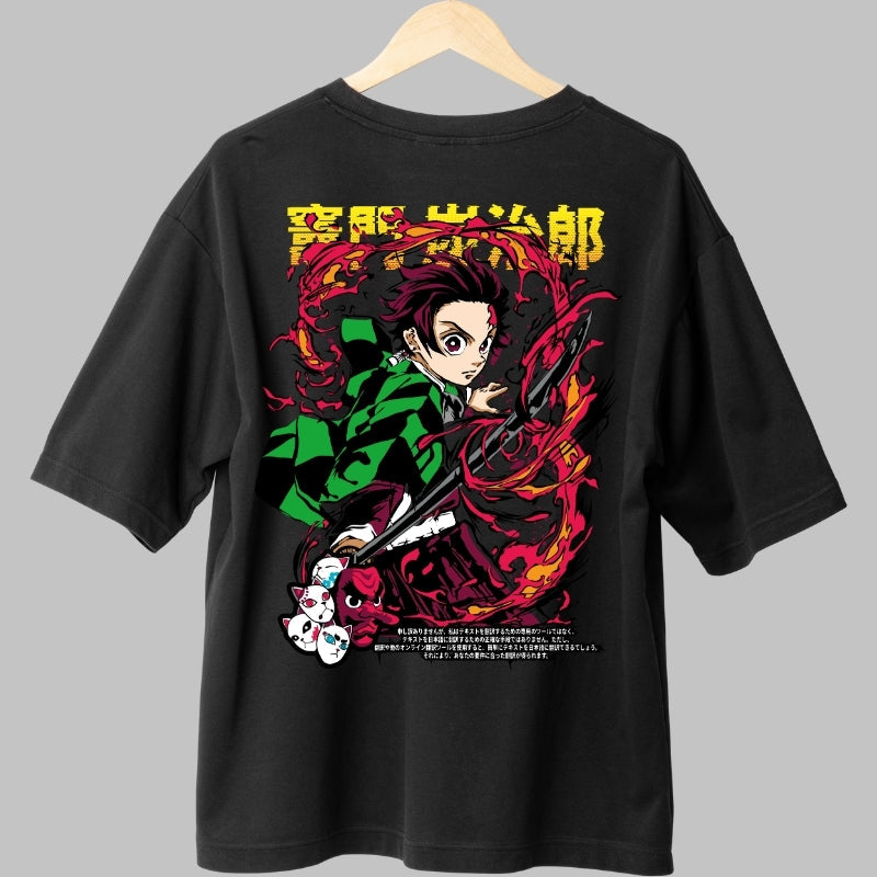 Tricou Anime Tanjiro - Lama Invaluita in Flacari Spate