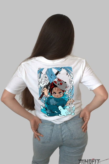 Tricou Anime Tanjiro Masca Urokodaki Dama alb
