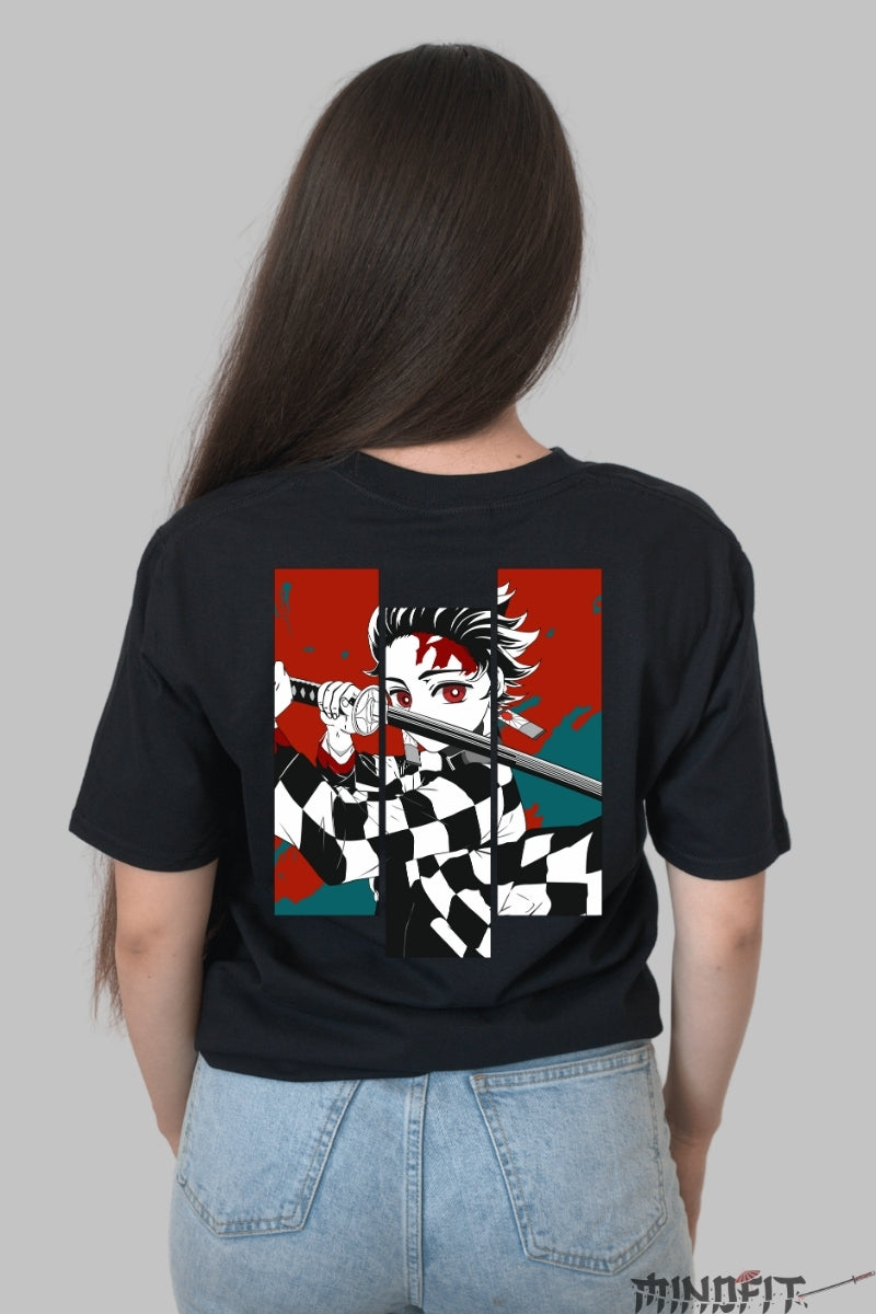 Tricou Anime Tanjiro Sabie Nichirin Dama Negru