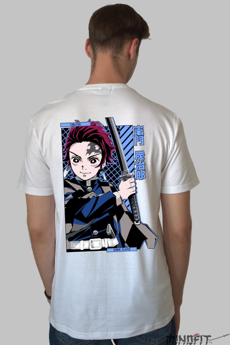 Tricou Anime Tanjiro - Spiritul Sabiei Nichirin Barbat Alb
