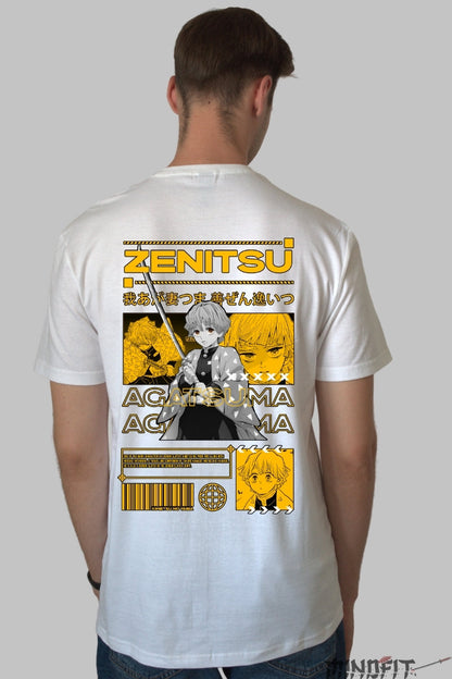 Tricou Anime Zenitsu Agatsuma - Thunder Speed Barbat Alb