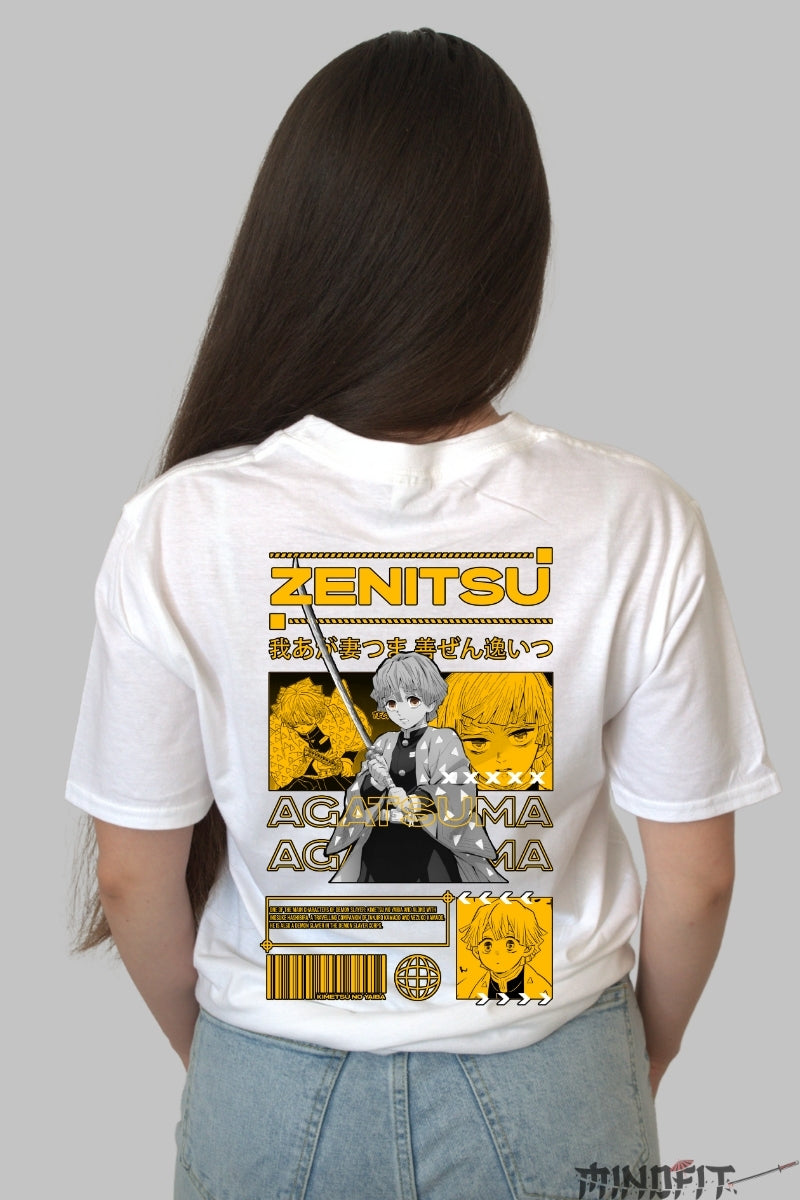 Tricou Anime Zenitsu Agatsuma - Thunder Speed Dama alb