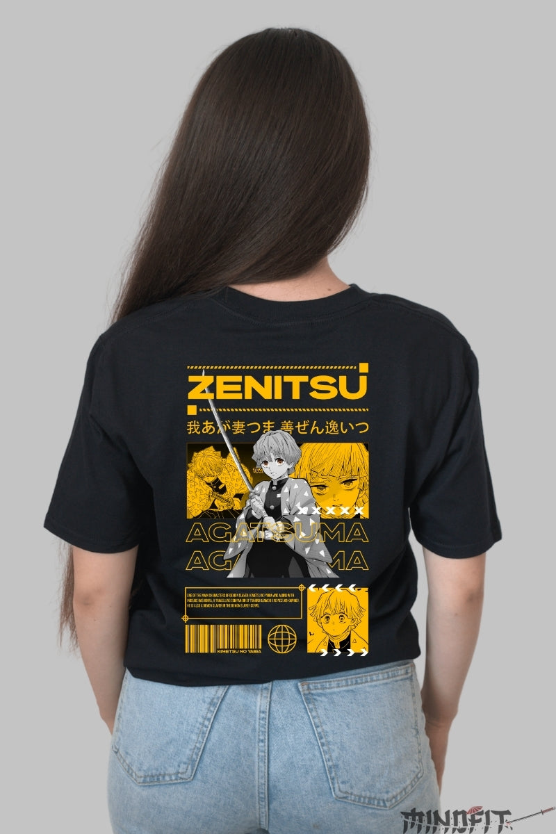 Tricou Anime Zenitsu Agatsuma - Thunder Speed Dama Negru