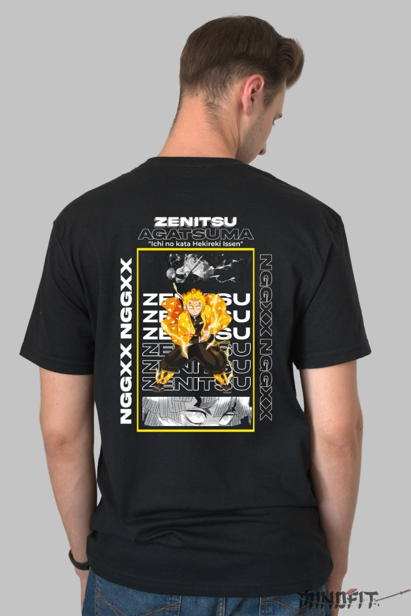 Tricou Anime Zenitsu - Fulgerul Primului Stil Barbat Negru