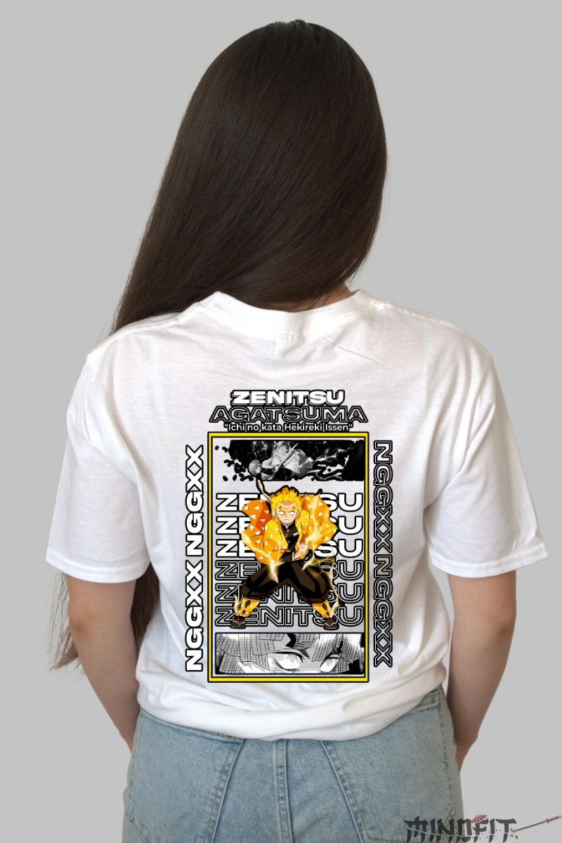 Tricou Anime Zenitsu - Fulgerul Primului Stil Dama alb