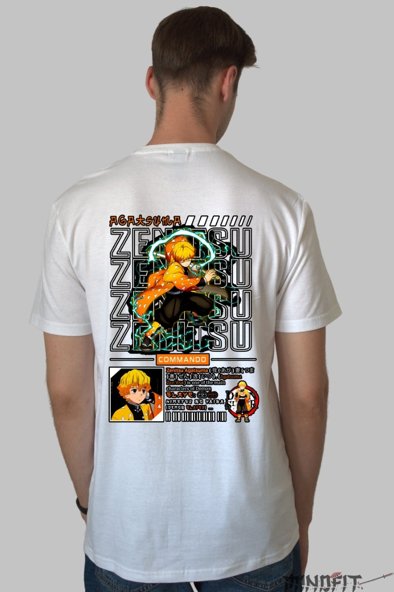 Tricou Anime Zenitsu - Fulgerul Rapid Barbat Alb