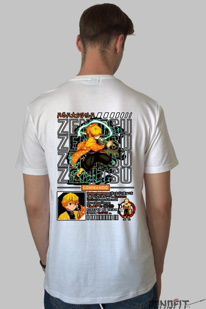 Tricou Anime Zenitsu - Fulgerul Rapid Barbat Alb