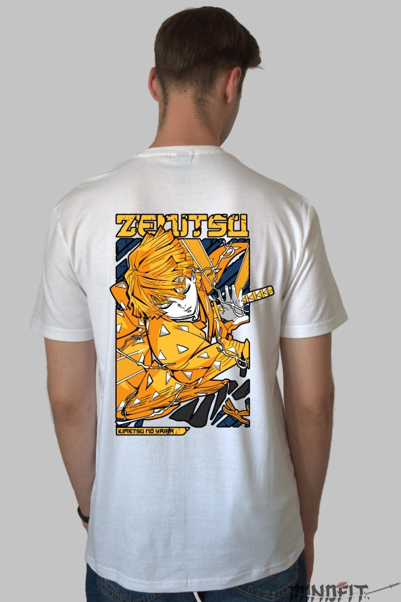 Tricou Anime Zenitsu - Lightning Strike Mode Barbat Alb