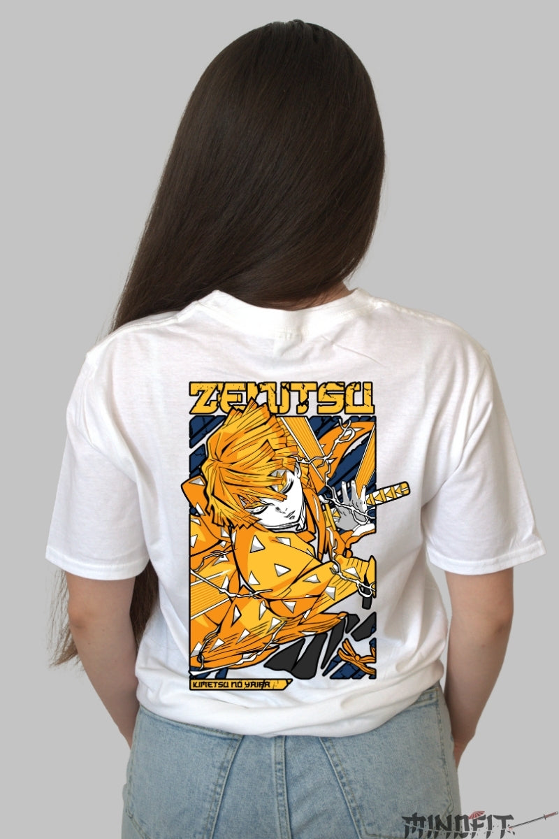 Tricou Anime Zenitsu - Lightning Strike Mode Dama alb
