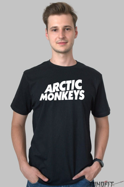 Tricou Arctic Monkeys - Logo Iconic Alb barbat negru