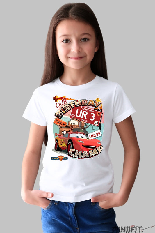 Tricou Cars Campion de Ziua Ta - Disney Pixar fata alb