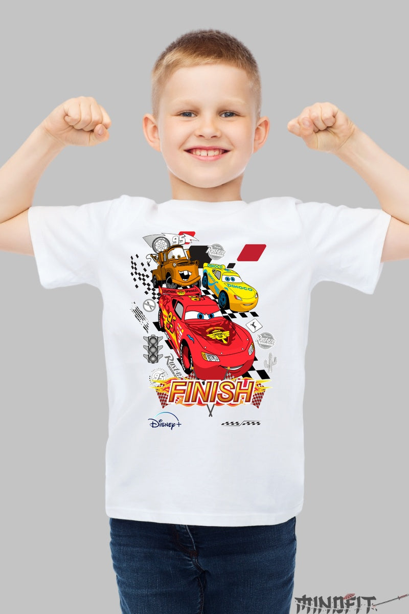 Tricou Cars - Finish in stil Pixar baiat alb
