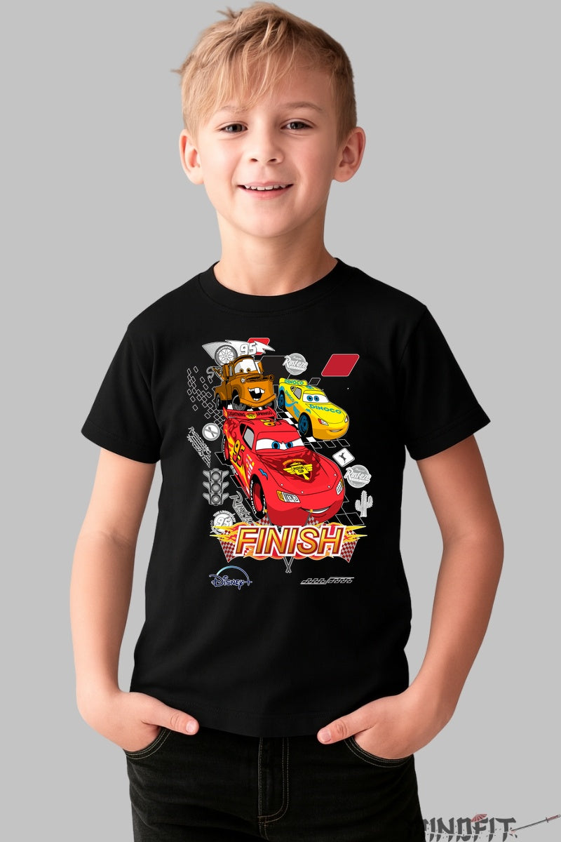 Tricou Cars - Finish in stil Pixar baiat negru