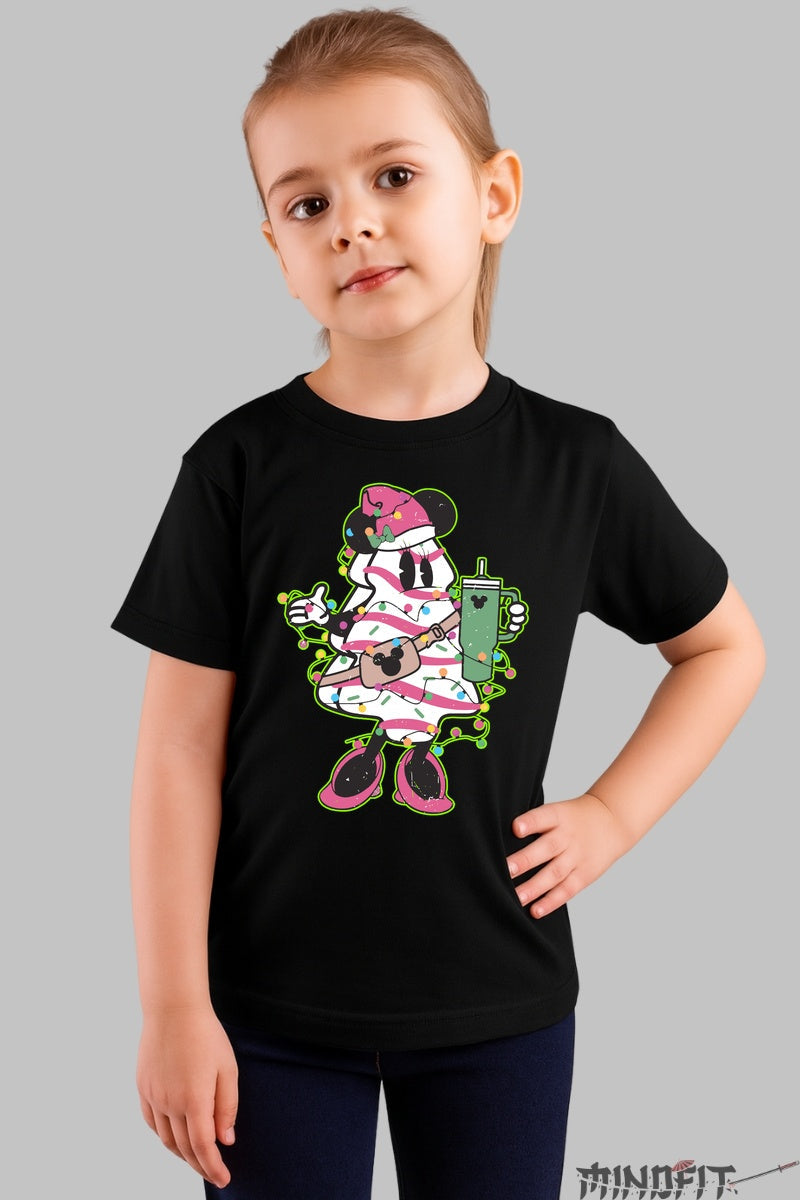 Tricou Copii Craciun - Bradut Cool cu Limonada si Decoratiuni fata negru