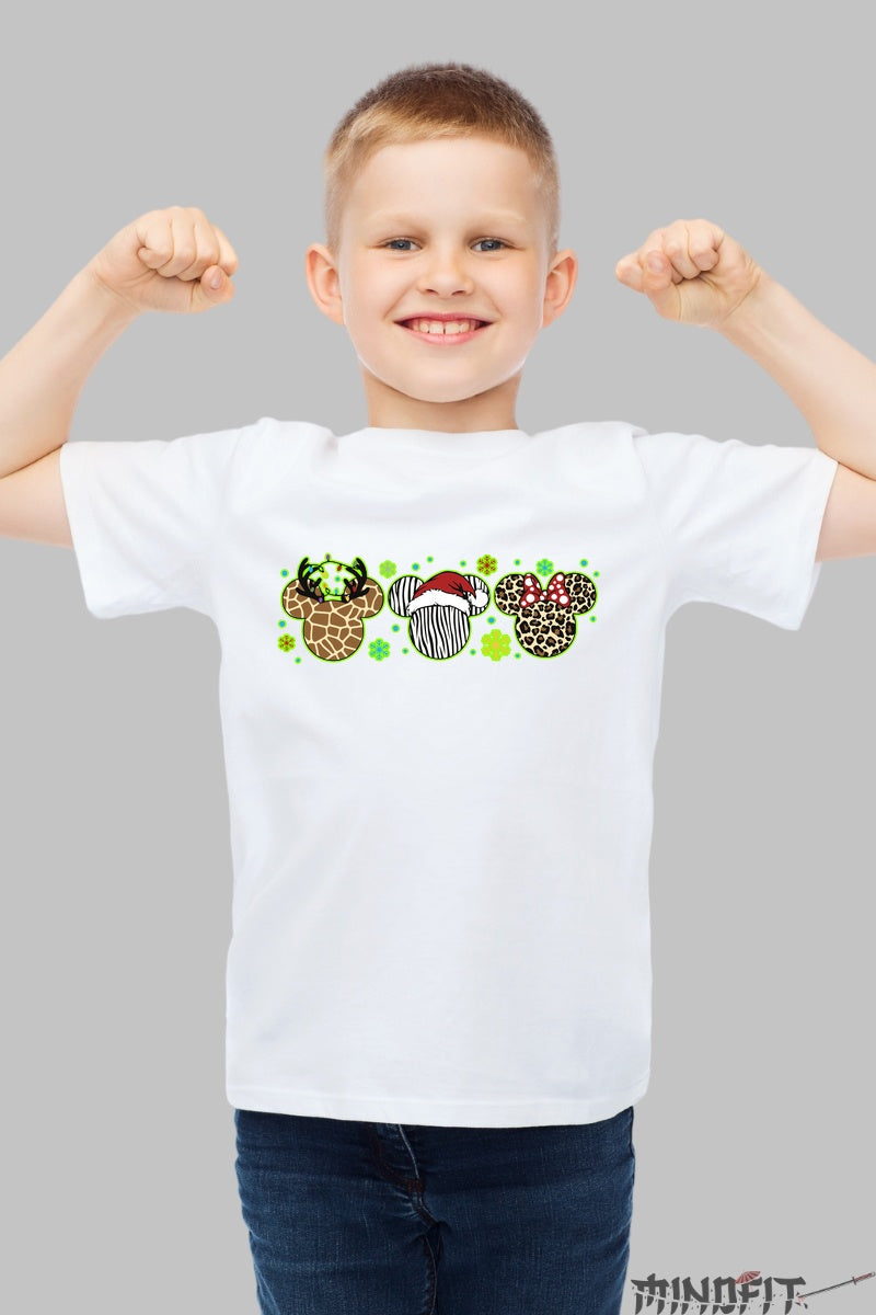 Tricou Copii Safari Magic de Craciun - Urechi Animal Print baiat alb