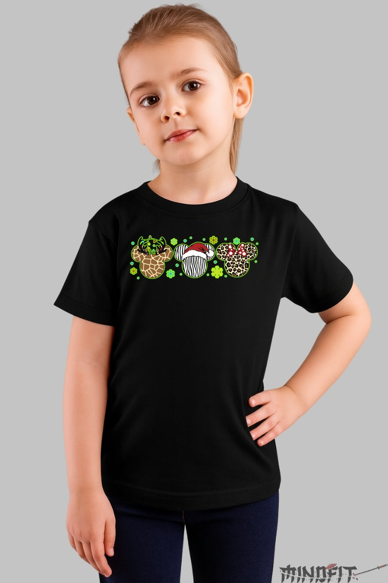 Tricou Copii Safari Magic de Craciun - Urechi Animal Print fata negru