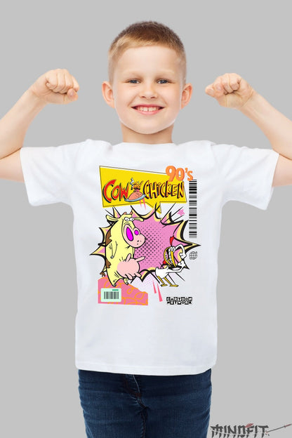 Tricou Cow and Chicken 90's - Cartoon Network baiat alb