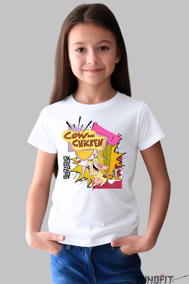 Tricou Cow and Chicken - Cartoon Network fata alb