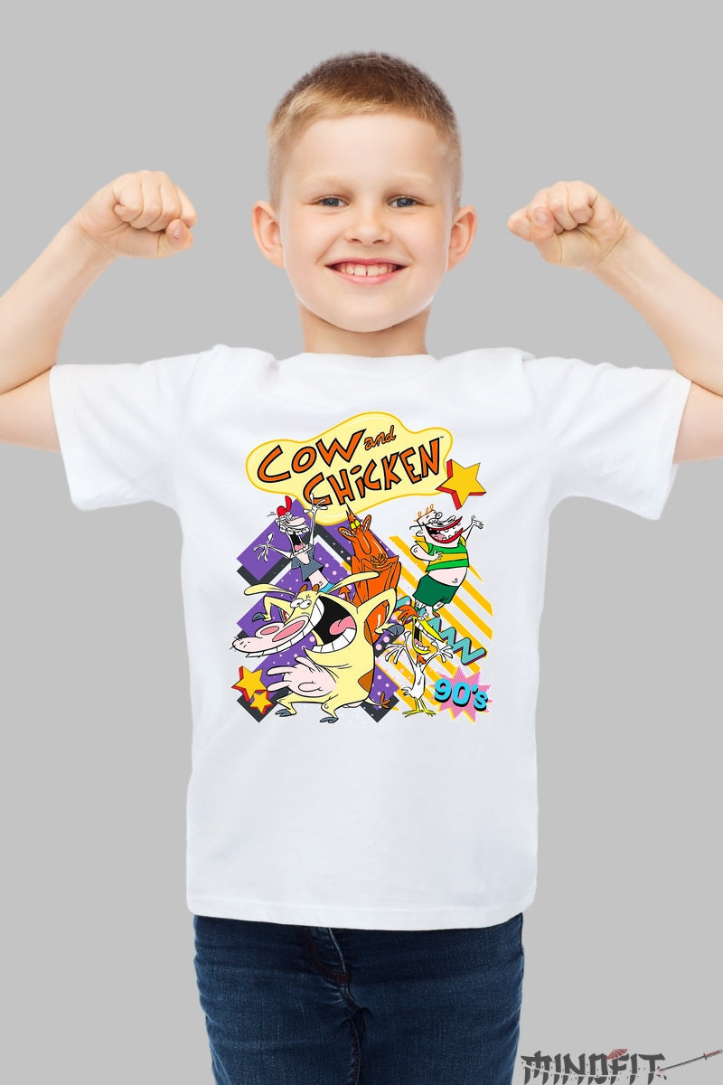 Tricou Cow and Chicken - Cartoon Network baiat alb