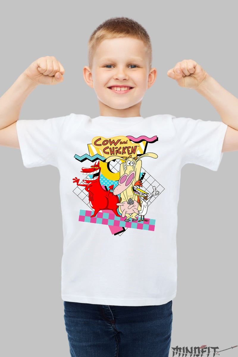 Tricou Cow and Chicken - Cartoon Network Classic baiat alb