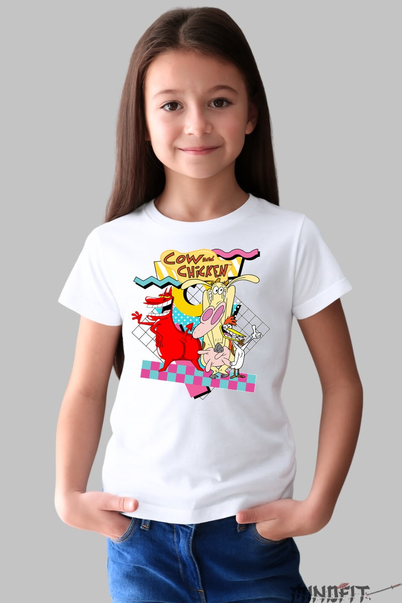 Tricou Cow and Chicken - Cartoon Network Classic fata alb