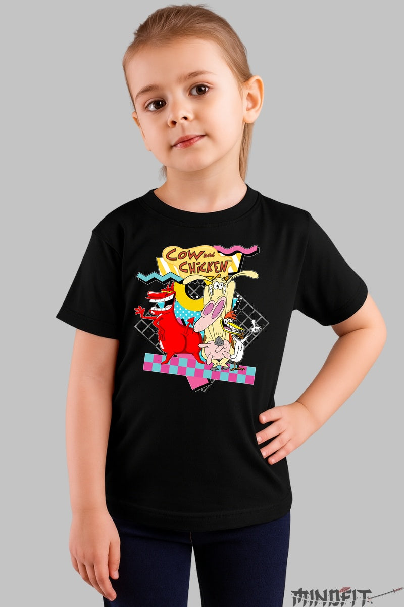 Tricou Cow and Chicken - Cartoon Network Classic fata negru