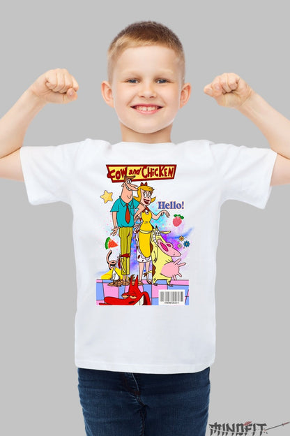 Tricou Cow and Chicken Hello - Cartoon Network baiat alb