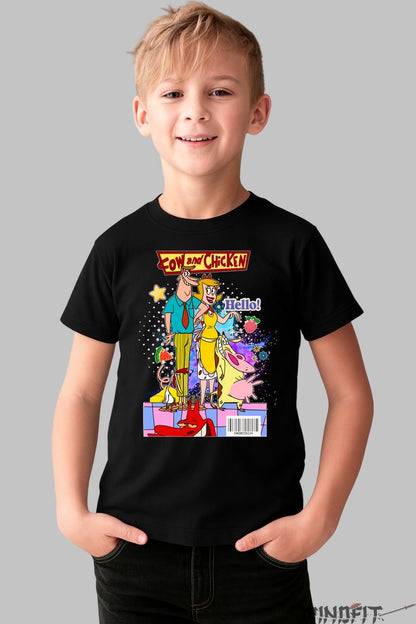 Tricou Cow and Chicken Hello - Cartoon Network baiat negru