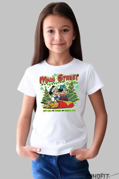 Tricou Craciun Copii - Main Street Sleigh Ride fata alb