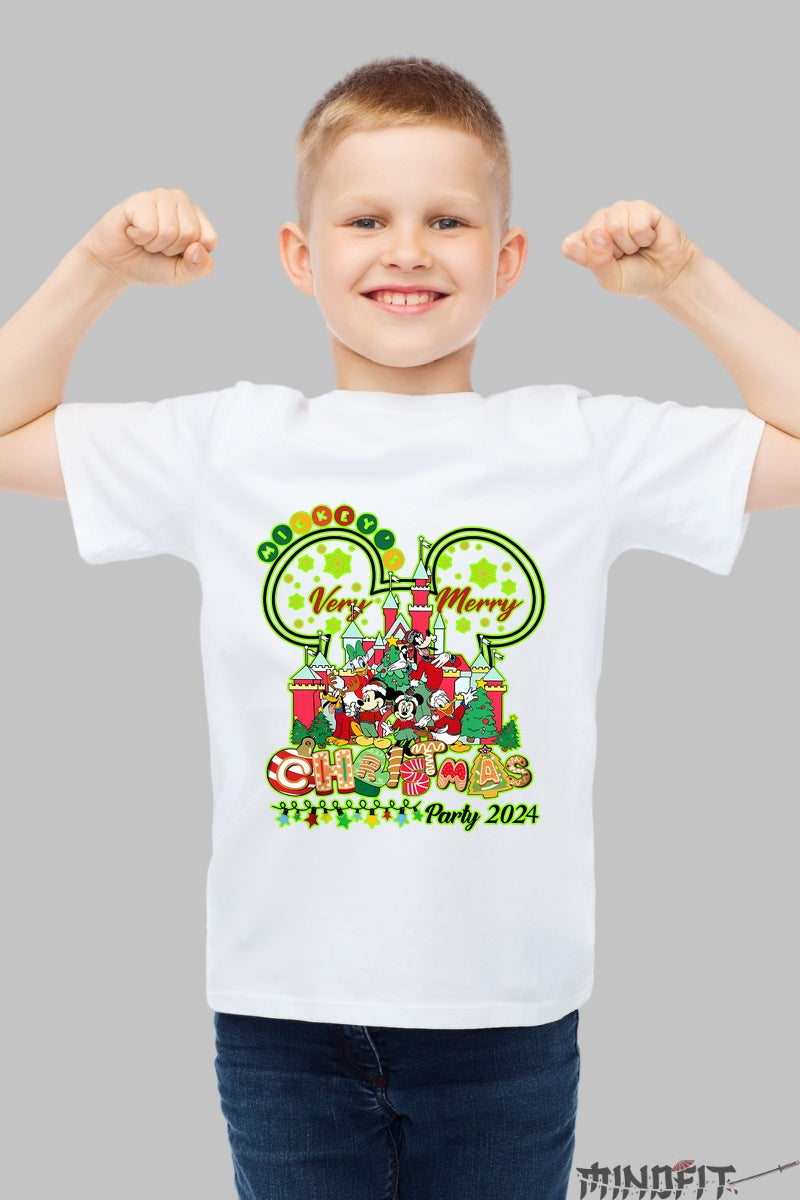 Tricou Craciun Copii - Mickey Mouse Party 2024 baiat alb