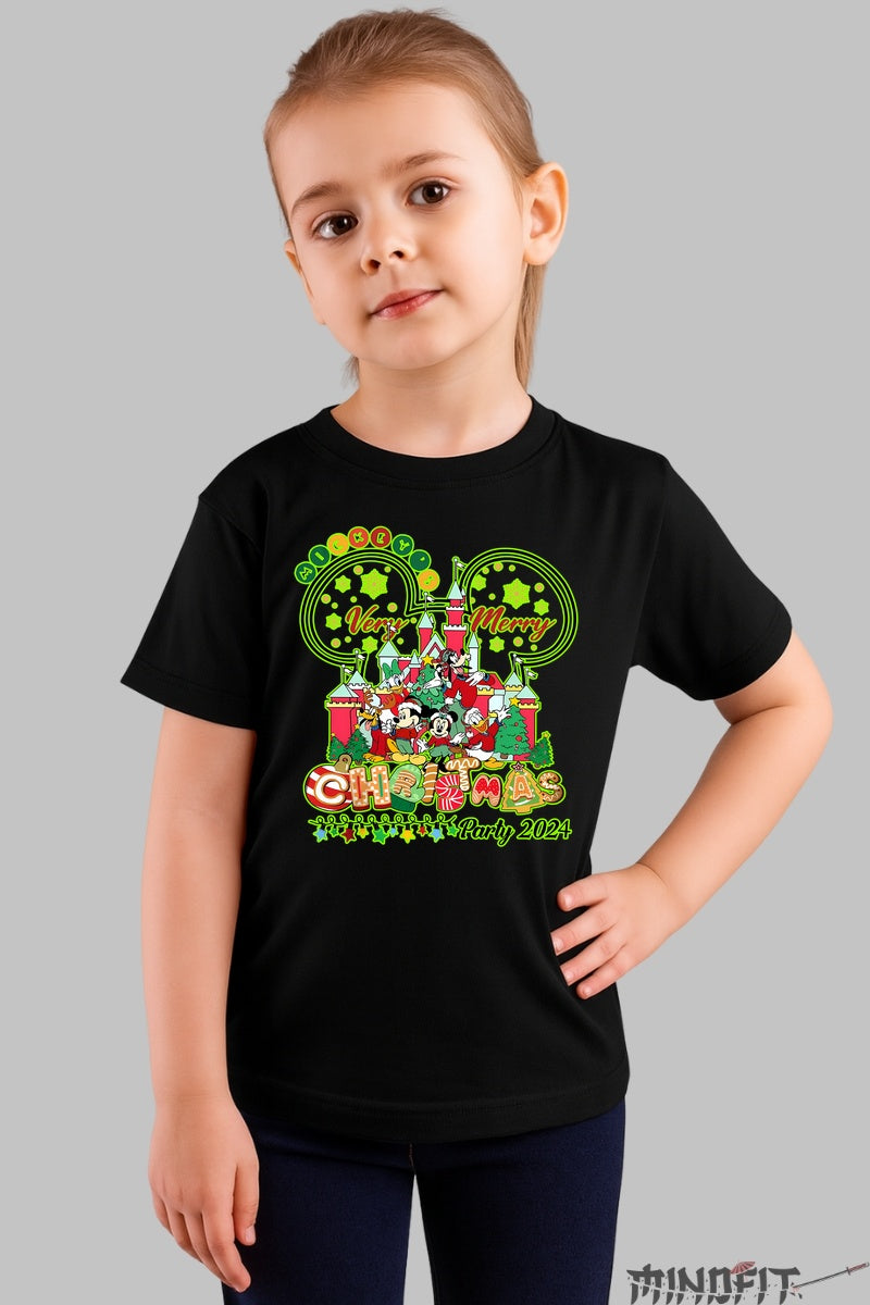 Tricou Craciun Copii - Mickey Mouse Party 2024 fata negru
