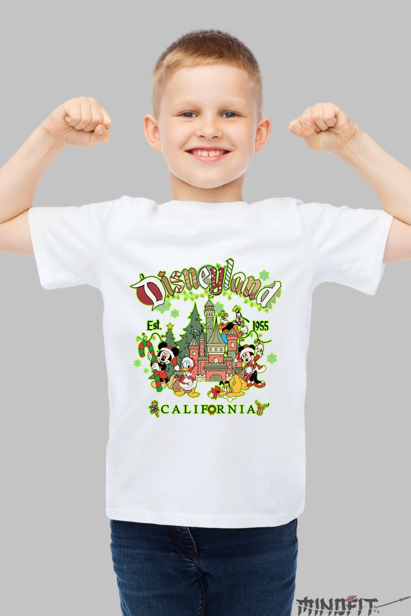 Tricou Craciun Disneyland California - Castelul Fermecat si Prietenii Veseli baiat alb