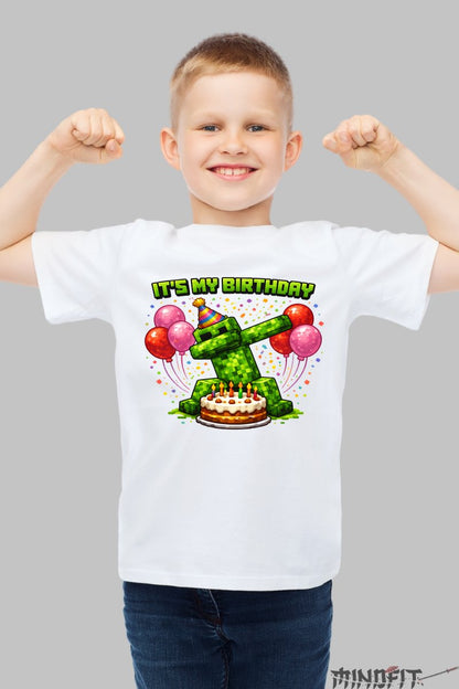Tricou Creeper My Birthday - Sarbatoare si Distractie baiat alb