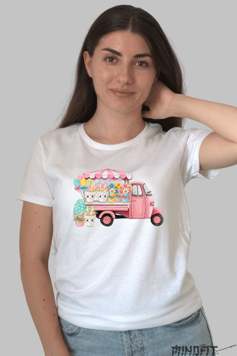 Tricou Cu Floraris Vesel ?Culori Si Flori Dama Alb