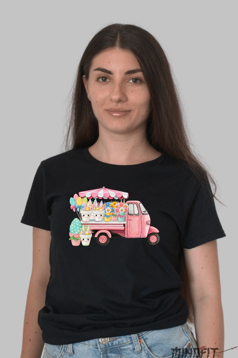 Tricou Cu Floraris Vesel ?Culori Si Flori Dama Negru