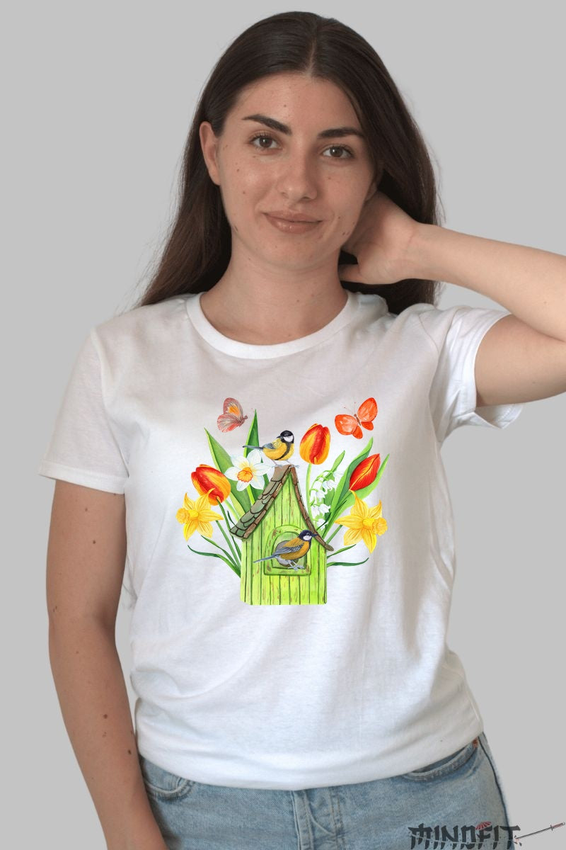 Tricou Cu Flori De Primavara - Cantec De Gradina Dama Alb