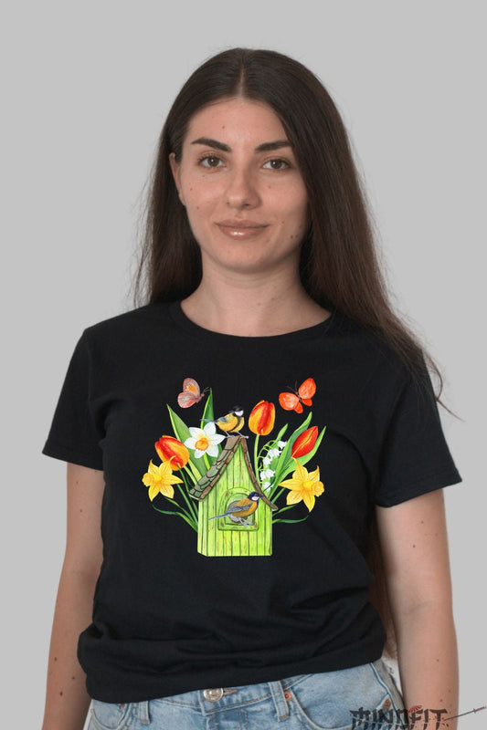 Tricou Cu Flori De Primavara - Cantec De Gradina Dama Negru