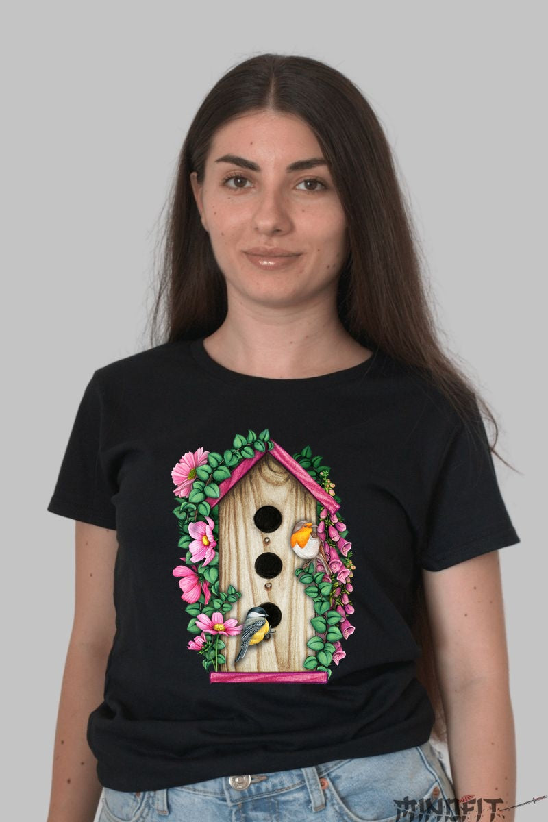 Tricou Cu Flori De Primavara - Cuib De Pasiune Dama Negru