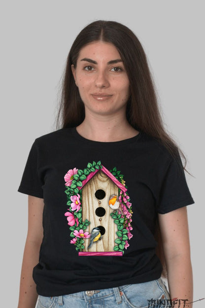 Tricou Cu Flori De Primavara - Cuib De Pasiune Dama Negru