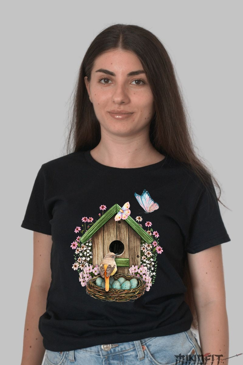 Tricou Cu Flori De Primavara - Cuibul Sperantei Dama Negru