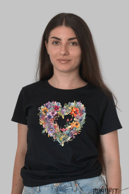Tricou Cu Flori De Primavara - Inima Botanica Dama Negru