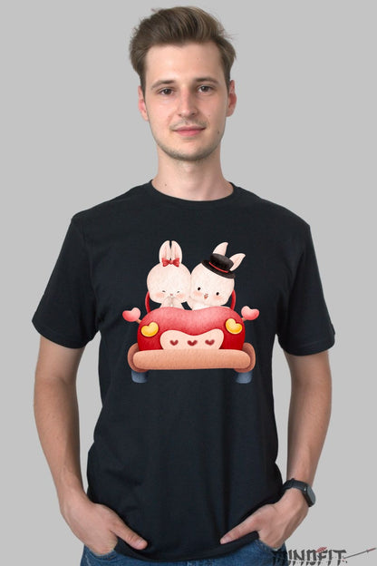 Tricou Cuplu Iepurasi In Masina Barbat Negru