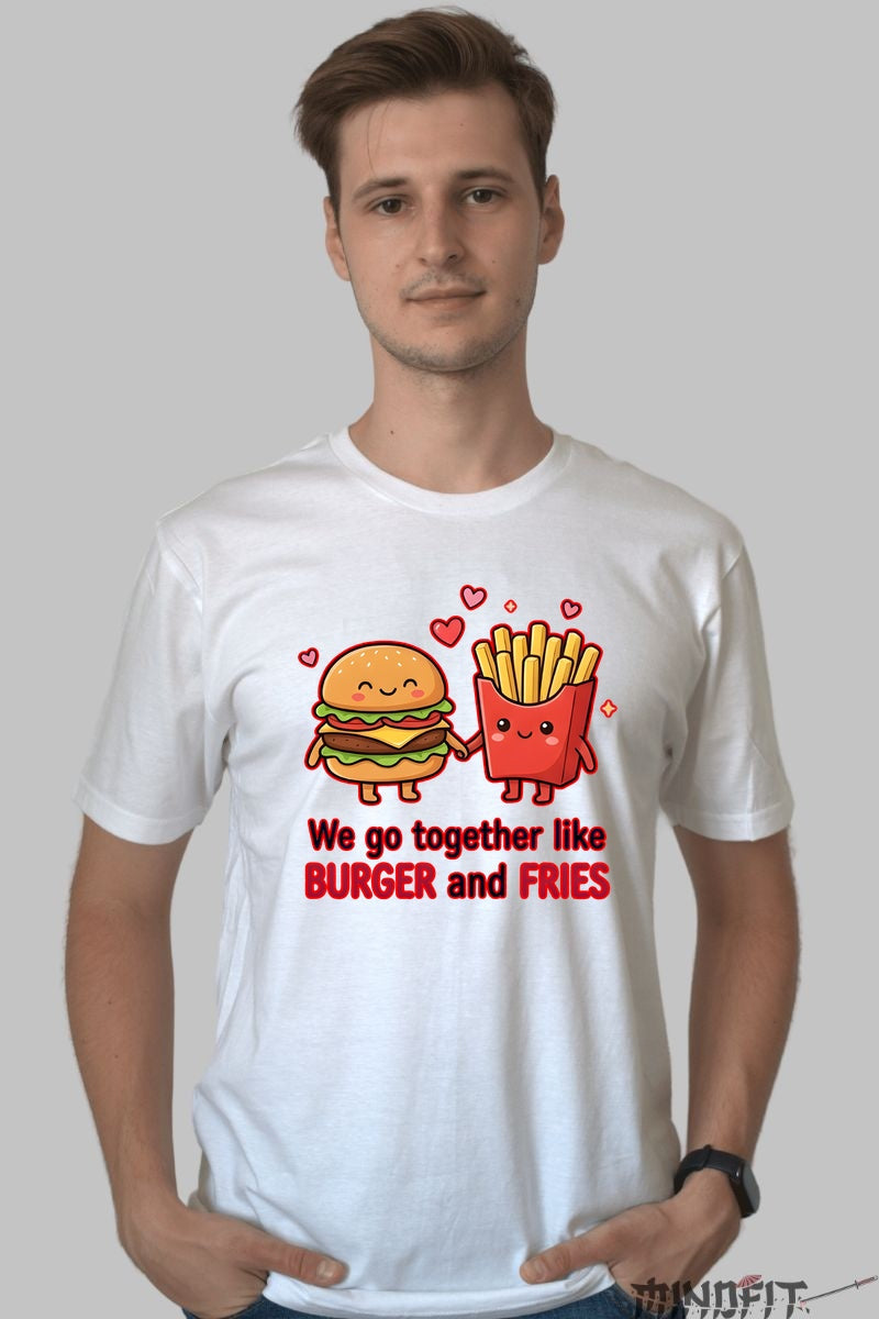 Tricou Cuplu Valentine's Day - Burger Si Cartofi Indragostiti barbat alb