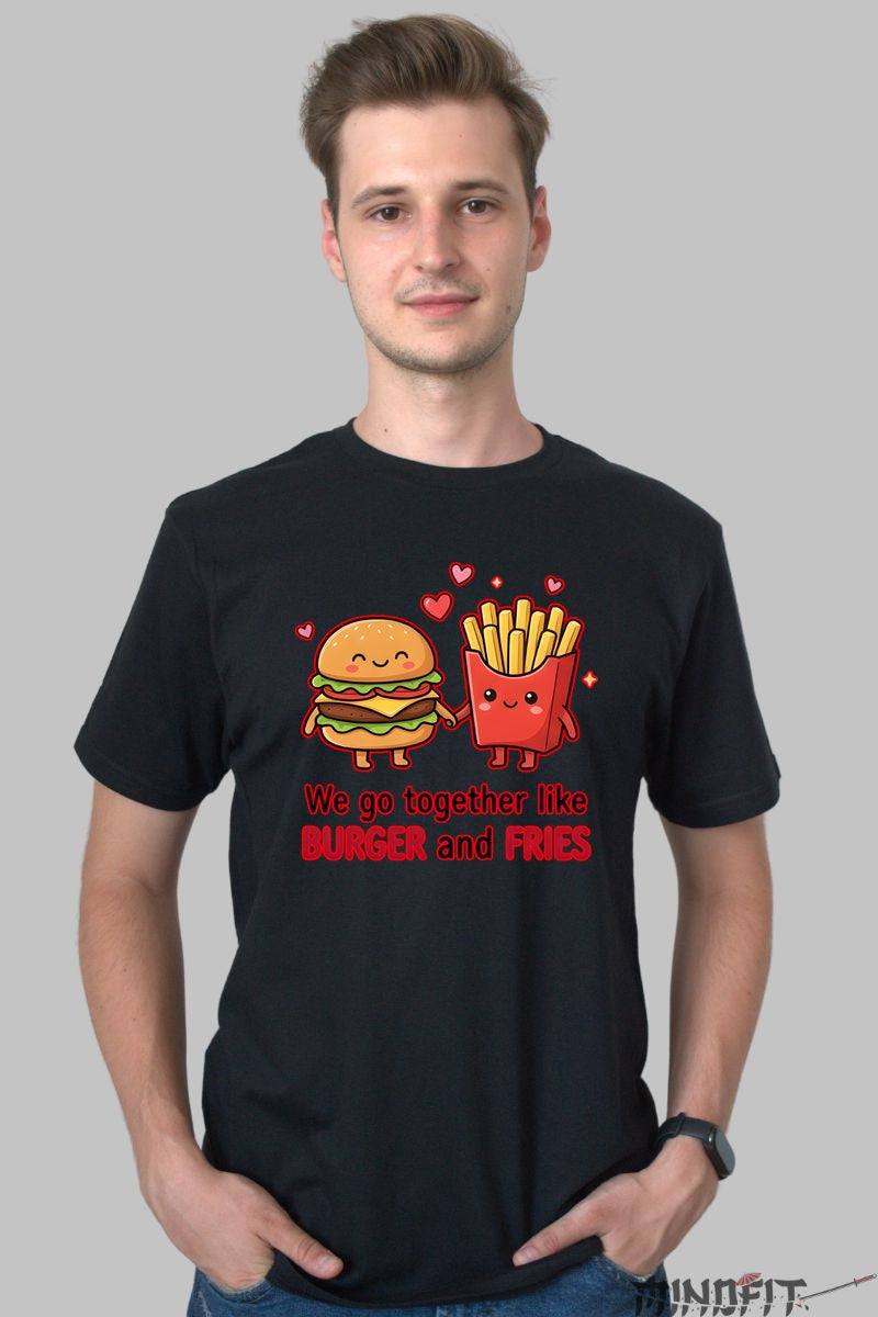 Tricou Cuplu Valentine's Day - Burger Si Cartofi Indragostiti barbat negru