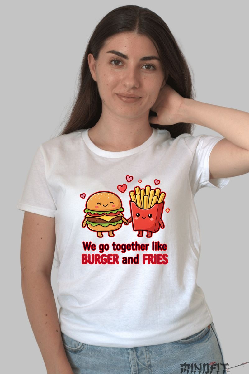 Tricou Cuplu Valentine's Day - Burger Si Cartofi Indragostiti dama alb