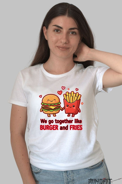 Tricou Cuplu Valentine's Day - Burger Si Cartofi Indragostiti dama alb