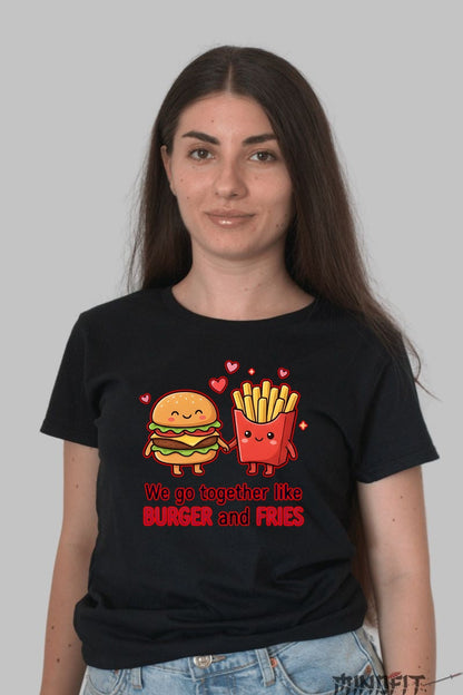 Tricou Cuplu Valentine's Day - Burger Si Cartofi Indragostiti dama negru