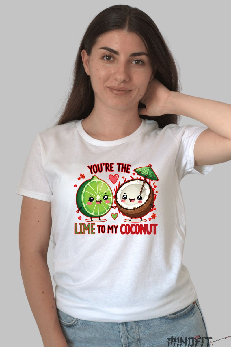 Tricou Cuplu Valentine's Day - Lime To My Coconut dama alb